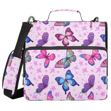 Imagem de Burbuja Pasta de fichário com zíper Butterflies com 3 anéis com lixa expansível e alça de ombro para laptop de 13 polegadas, vários bolsos para trabalho de escritório