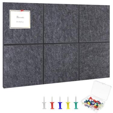 Imagem de Quadro grande de cortiça 71 cm x 48 cm, pacote com 6 azulejos de parede de feltro com pinos coloridos, quadros de avisos com tiras autoadesivas removíveis, quadros de cortiça para paredes, escritório