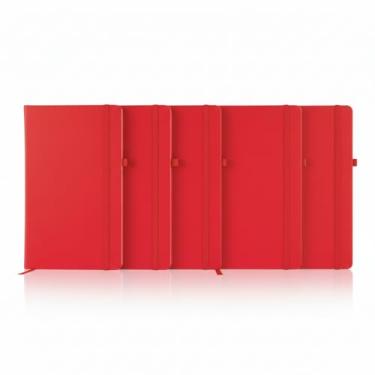 Imagem de Caderno de anotações com elástico no tamanho A5, suporte para caneta, capa dura em material sintético, miolo 80 folhas pautadas na cor bege. Caderno A5 Capa em PU (21x14,5) (5, Vermelho)