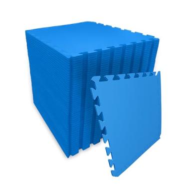 Imagem de SELLER Tapete de Encaixe em EVA – 24 peças 50×50 cm, 5mm espessura, superfície antiderrapante, modular tipo quebra-cabeça, com bordas, piso infantil, academia, brinquedoteca, proteção contra impacto e conforto (Azul)