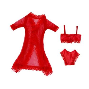 Imagem de MERIGLARE Pijama de boneca para meninas de 11,5'', roupa íntima de boneca, maiô, feito à mão, verão, roupas de banho, biquíni , Vermelho