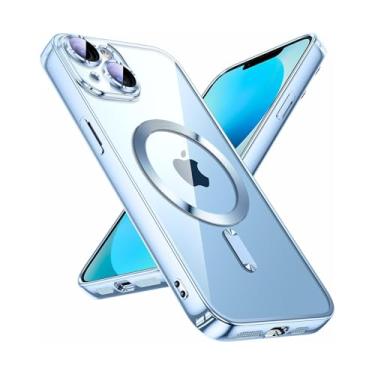 Imagem de BEMMY Capa Capinha Para iPhone Anti Impacto Com Proteção Câmera,Capa Magnética Transparente Galvanizada Para iPhone Compatível Com Mag-safe (Azul-15Pro)