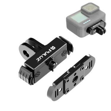 Imagem de PULUZ Suporte magnético de liberação rápida compatível com GoPro Hero 12/11/11 mini/10/9/8 preto/máximo, base adaptadora de alumínio com orifício de parafuso de 0,6 cm e ferramentas de instalação