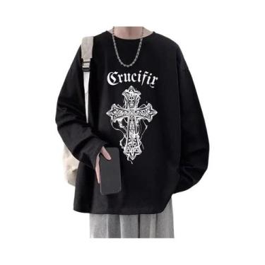 Imagem de Camiseta Masculina Oversized Y2K Anime Casual De Manga Longa Harajuku 