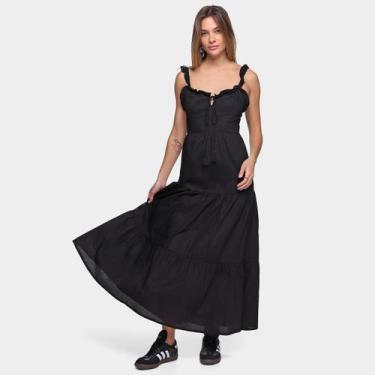 Imagem de Vestido Oh, Boy! Evasê Longo Babado Alça, Preto, M