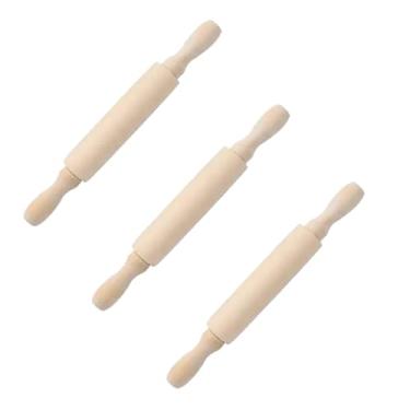 Imagem de 3 peças de mini rolo de massa de madeira para pastelaria de fondant, artesanato de pizza e brincadeiras imaginativas para presentes de Natal, mini rolo de massa, cozinha e jantar (15 cm)