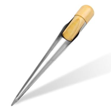 Imagem de JOGFFDE FID de emenda de corda marítima, pico de emenda oca de aço inoxidável com cabo de madeira de faia 17,8 cm/28 cm para ferragem de convés de arame de corda de barco