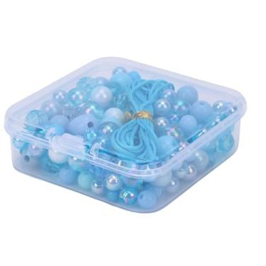 Imagem de Zerodis Contas Artesanais para Fazer Joias Contas Variedades de Kit para Fazer Pulseiras Forma Mista Decoração Colorida Com Cordão Elástico para Colar Cintura Bordado Artesanato (Jóia Azul)