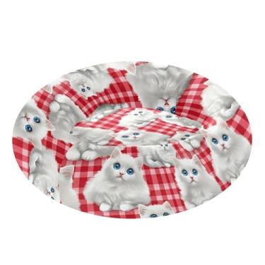 Imagem de SEHANY Cama de cachorro com estampa de gatos fofos, removível e lavável, pequena, redonda para gatos, cama fofa super macia para animais de estimação com fundo antiderrapante para cães pequenos e