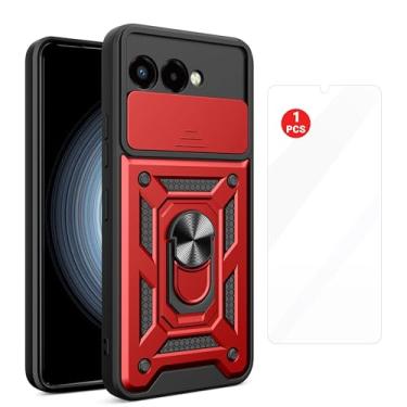 Imagem de Vrythaxion Capa resistente T-Mobile REVVL 8 com protetor de tela, capa de câmera deslizante, suporte de anel magnético, proteção contra quedas de grau militar de 3 m, capa protetora à prova de choque