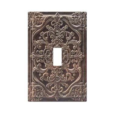 Imagem de Thsanju Capas para interruptores de luz, decorativas, vintage, envelhecido, marrom escuro, 3D, floral, relevo, 1 gang, placa de parede, interruptor único, capas de tomada, placa frontal para quarto