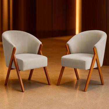 Imagem de Kit 2 Poltrona Sala Yumi Veludo Gelo Pés Madeira Maciça Castanho - ARK