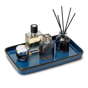 Imagem de Bandeja organizadora decorativa de cerâmica para cômoda, vaso sanitário, perfume, suporte de esponja, dispensador de saboneteira para bancada de cozinha, azul transformado em forno