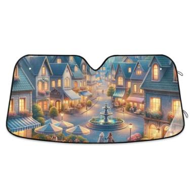 Imagem de Guarda-sol dobrável para para-brisa de carro romântico da cidade bloqueia raios UV cobertura total para a maioria dos veículos