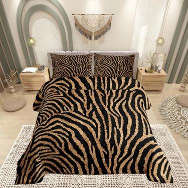 Imagem de Castle Fairy Conjunto de edredom King Size de pele de animal selvagem, 3 peças, listra de zebra, marrom, preto, decoração de quarto de adultos, estampa de zebra, microfibra ultramacia, enchimento
