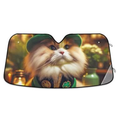 Imagem de Chapéu de gato fofo do dia de São Patrício para-brisa de carro protetor solar dobrável bloqueia raios UV proteção solar contra o calor