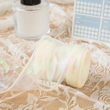 Imagem de Fita de organza com cauda de peixe iridescente de 6 cm de largura para embrulho de presente de casamento, buquê floral, faça você mesmo, laços de cabelo decorativos