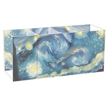 Imagem de TSENQUE Lindo suporte de caneta para mesa, noite estrelada, meteoro, chuva, acrílico, papelário, porta-copos, arte, decoração, material de escritório