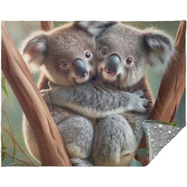 Imagem de Cobertor personalizado fofo coala urso mate boho 177,8 cm x 139,7 cm presentes de viagem de carro mulheres adulto cobertor macio azul