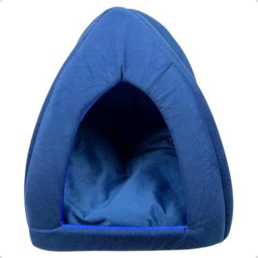 Imagem de Cama Pet 2 em 1 para Cachorro e Gato | Toca Dobrável com Almofada Removível e Base Impermeável | Conforto para Todas as Estações(Azul)