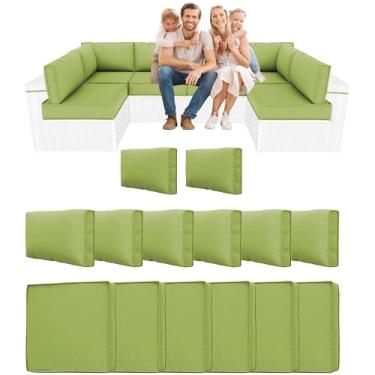 Imagem de YQNUCO Almofadas seccionais externas de 14 peças, substituição de almofadas de sofá resistentes à água, espuma de alta densidade, 10 cm, compatível com conjunto de conversas de vime de 6 lugares