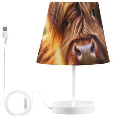 Imagem de TSENQUE Candeeiro de mesa bonito USB Coelhinho da Páscoa Highland Candeeiro de cabeceira moderno LED brilhante mesa de cabeceira lâmpadas decorativas reguláveis para quarto de crianças