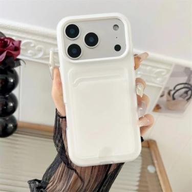 Imagem de Capa transparente fosca com compartimento para cartões e fotos para iPhone 17 16 15 14 13 12 11 Pro Max Plus, em TPU e PC, resistente a impactos (para iPhone 14 Plus/Branca)