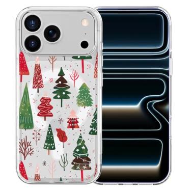Imagem de MAYCARI Capa para iPhone 15 Pro, linda capa de celular colorida verde com árvores de Natal magnéticas, compatível com MagSafe, capa protetora transparente à prova de choque para mulheres e meninas