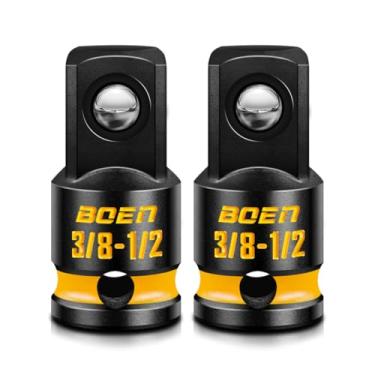 Imagem de boen Conjunto de adaptadores de soquete de impacto de 2 peças de 0,9 cm F a 1/5.1 cm M, unidade quadrada de 9,5 cm, para uso de chave catraca, atende aos padrões ANSI, marcação em relevo amarelo