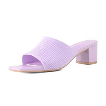 Imagem de Shoe'N Tale Sandálias de salto para mulheres, bico aberto, quadradas, salto grosso, salto baixo, sem cadarço, Roxa, 38