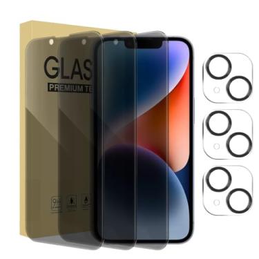 Imagem de Pacote com 3 protetores de tela de privacidade para iPhone 14 Plus de 6,7 polegadas com 3 protetores de lente de câmera, película de vidro temperado antiespião, antiarranhões, sensível ao toque