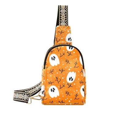 Imagem de CEBUGI Bolsa tiracolo feminina de couro com desenho animado Boo, bolsa de peito para caminhadas, viagens ao ar livre