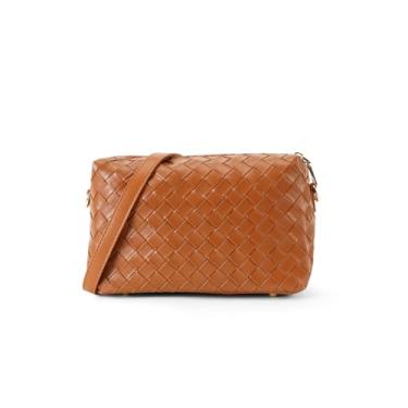 Imagem de Kiss Sea Bolsas transversais de tecido para mulheres, pequena bolsa de mão feita à mão, bolsa de ombro, fecho de zíper, Marrom 1, Medium