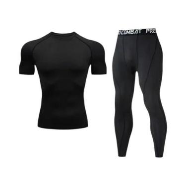 Imagem de Conjunto De Roupas Esportivas Masculinas De Compressão 2 Peças Elástic