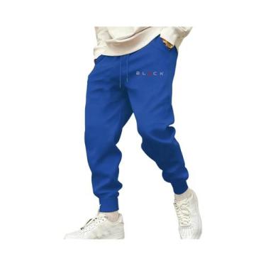 Imagem de Calças De Moletom Masculinas Pretas Com Bolsos, Cintura Elástica, Esta