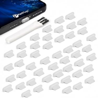 Imagem de PortPlugs Plugues de poeira para iPhone, compatíveis com porta Lightning, perfil baixo com escova de limpeza, mantém a porta de carregamento limpa de fiapos de poeira, serve para iPhone 14 a 7, iPad