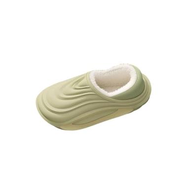 Imagem de Pantufas femininas impermeáveis de sola grossa com forro de lã para uso interno e externo no outono e inverno, design de bico fechado para aquecimento e conforto, Verde, 40