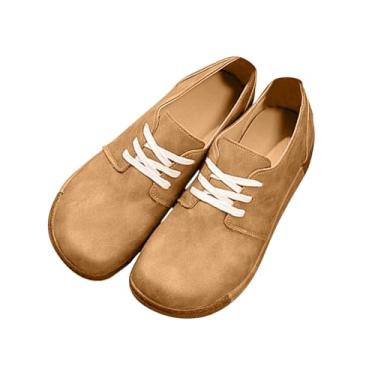 Imagem de Sapato feminino moderno casual sólido bico redondo cadarço plataforma salto plataforma deslizante confortável retro uso diário, Caqui, 36