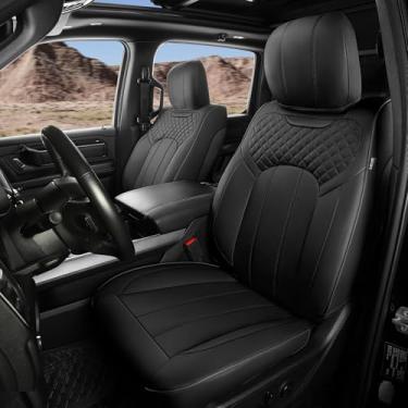 Imagem de FEINEPRO Capas de assento para Dodge Ram 1500 Crew Cab New Body 2014-2018, capa de assento de couro limitada Longhorn-Rebel-Laramie-Big Horn-Tradesman-TRX Capas de assento de caminhonete (preto)