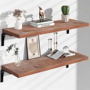 Imagem de TEDIDUWA Prateleiras flutuantes de madeira rústica de 30 x 91 cm, pacote com 2 - Prateleiras de parede marrom de fazenda com capacidade de 45,4 kg, fácil instalação para sala de estar, cozinha