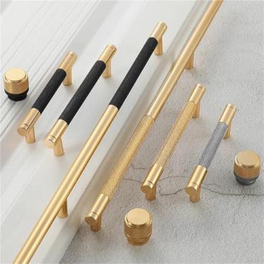 Imagem de HTNAFONI Puxadores de porta de móveis de alumínio dourado preto maçanetas de gaveta de armário de cozinha de duas cores ferragens para armário de TV 1 peça (cinza dourado 256 mm)