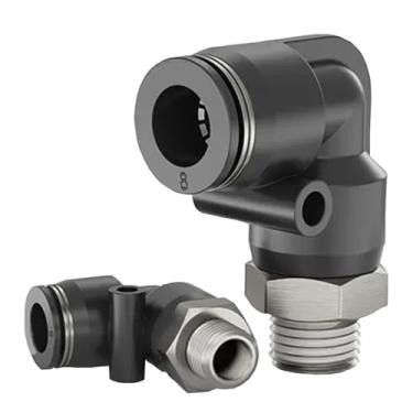 Imagem de 1 peça Conector rápido pneumático PL preto PU mangueira tubo de ar 4 mm 6 mm 8 mm 10 mm 12 mm L cotovelo rosca externa BSPT1/4 1/2 1/8 3/8 M5 (PL10-04)