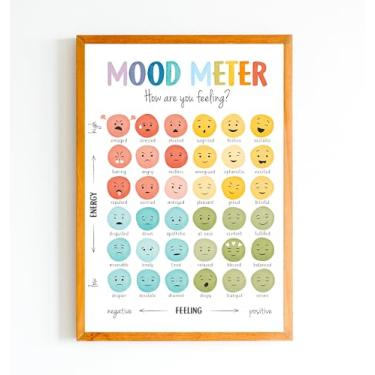 Imagem de TINAZG QWIE Pôster Medidor de Humor, Tabela de Sentimentos 20 x 25 para Crianças, Decoração de Sala de Aula de Regulação Emocional, Arte de Parede de Aprendizagem Social Emocional, Identificador de