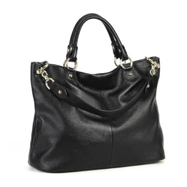 Imagem de IENYU Bolsa feminina de couro genuíno sólida casual bolsa de luxo grande capacidade elegante bolsa tiracolo bolsa de transporte, Preto, 35-28-15cm