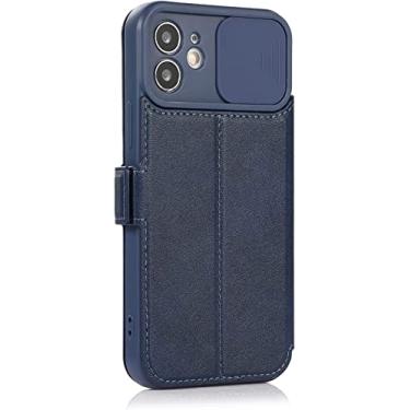 Imagem de KKFAUS Capa carteira para iPhone 13/13 Mini/13 Pro/13 Pro Max, capa protetora magnética de couro PU com bloqueio de RFID proteção de lente completa (cor: azul, tamanho: 13pro max 6,7 polegadas)