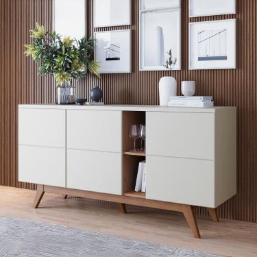 Imagem de Aparador Buffet Noronha 160cm 3 Portas de Giro Off White Matte/Freijo - SSX Multicoisas