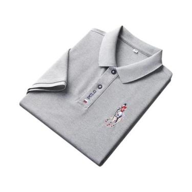 Imagem de Camisa polo masculina bordada casual moda manga curta verão top confor