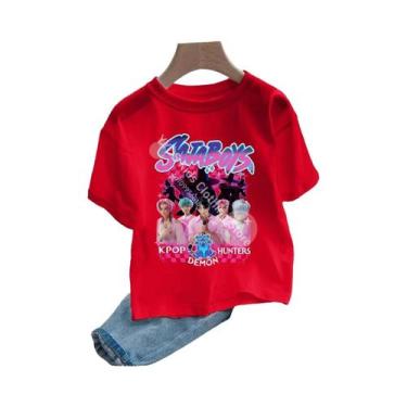 Imagem de Camiseta Infantil De Manga Curta Com Gola Redonda, Estilo Kpop Demon H