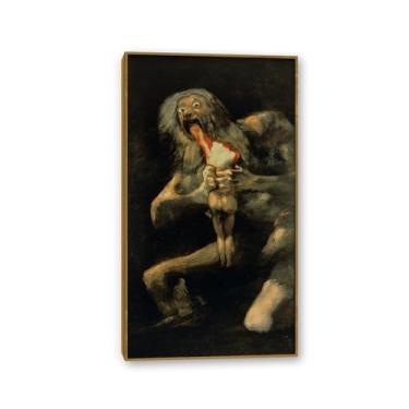 Imagem de Arte de parede Francisco Goya, Saturno Devouring one of his Sons, impressão em tela famosa reprodução de pinturas a óleo abstratas imagem emoldurada para decoração de casa moldura de madeira teca 55 x