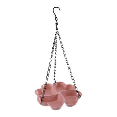Imagem de WeiLaiKeQi Alimentador de pássaros suspenso para jardim externo, com banheira e bandeja de alimentação resistentes às intempéries, ideal para pássaros azuis em, Rosa